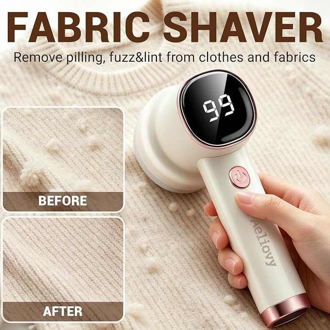 Fabric Shaver, 3 in 1 Lint Remover with Hair Remover Brush & Lint Rollers, Digital Led Display, 3 Speeds with Replaceable Blades, Remove Pilling for Clothes, Furniture, Sweater, Couch, Blanket, Pet