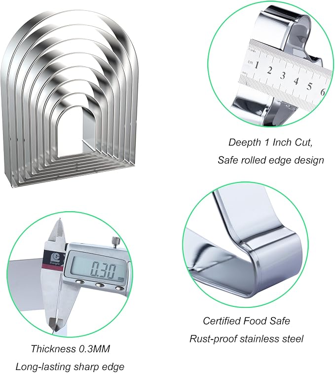 Arch Cookie Cutter Set 8-Piece 1.5" to 5" by QAAQS
