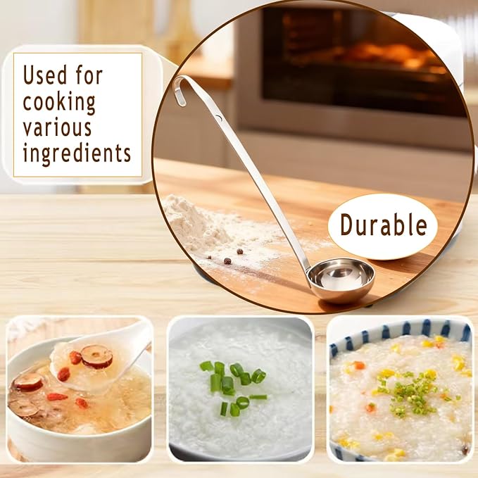 Markeny 4 Pieces Stainless Steel Soup Ladle Metal Handle Ladle with Pouring Rim,2oz/3oz/4oz/5oz Set Ladles for Cooking Soup Sauce