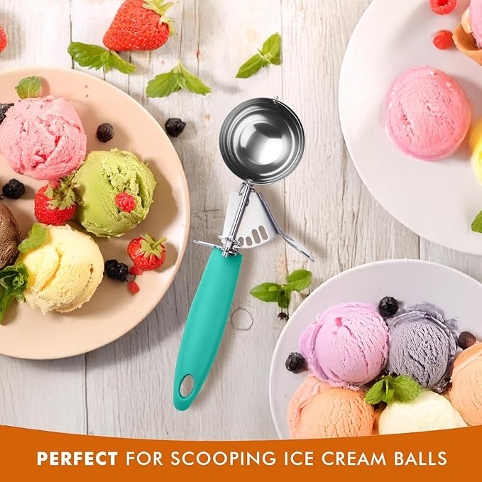 JUNADAEL J Portion Scoop, 2.75 OZ Disher Scoop, #16 Cookie Scoops, Green Handle, for Portion Control, Cookie Dough, Cupcake Batter, Ice Cream, Muffin, Mashed Potatoes