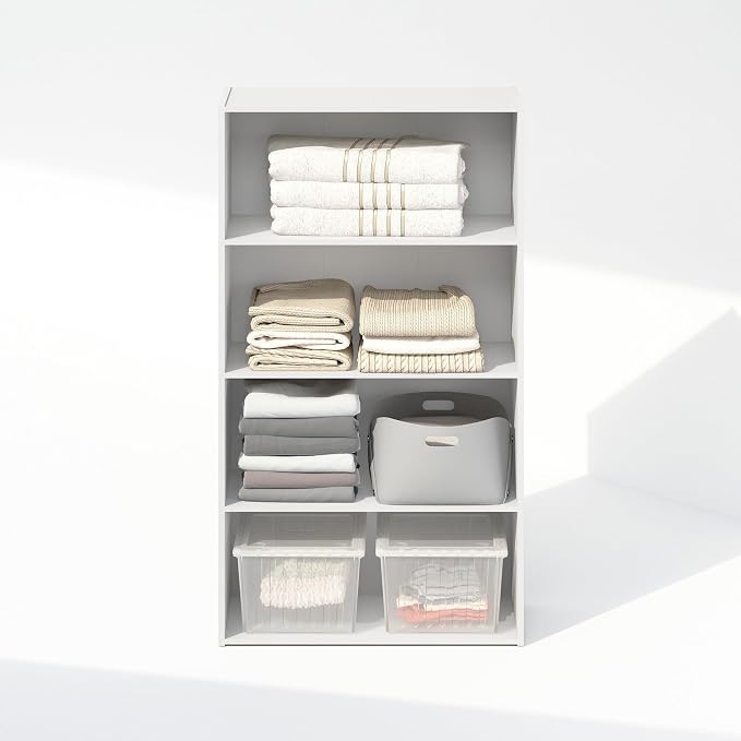 Furinno Reed Closet Organizers and Storage, 4-Tier Closet Organizer, Open Shelf Closet Storage, for Wardrobe, Bedroom, Living Room, White