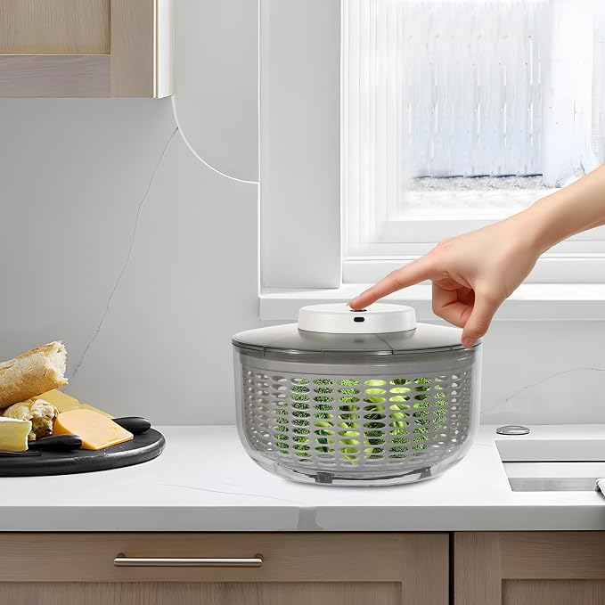 6.34Qt Electric Salad Spinner, Rechargeable Fruit Vegetable Dryer, Dehydrator with Draining Basket, for Home Kitchen Cafeteria Food Prep & Quick Drying Use