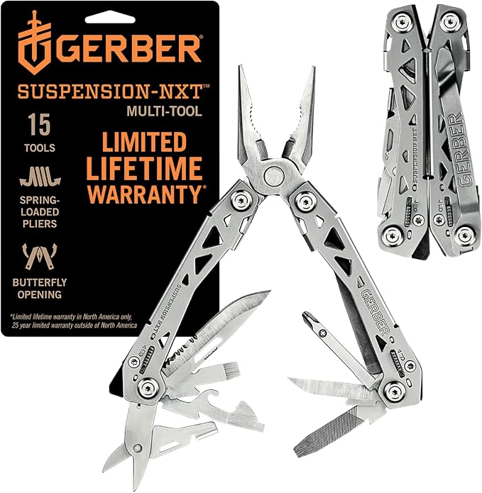 Gerber Suspension NXT 15-in-1 Multitool Pliers, EDC Knife, Stainless Steel | Stainless steel, needle nose pliers, wire stripper, survival/camping gear, gifts for men, EDC pocket clip