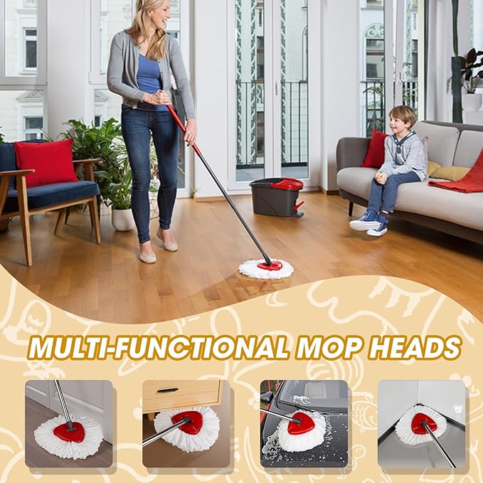 3 Pack Mop Heads Replacements,100% Microfiber Spin Mop Replacement Heads Compatible with OCeda EasyWring 1-Tank System,360 Degree Spin Mop Refill for Easy House Cleaning Floor Mopping
