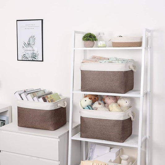 Bidtakay Baskets Fabric Storage Bins for Shelves [3-Pack] Decorative Storage Baskets for Organizing 15 X 11 X 9.5 inches Nursery Closet Foldable Toy Storage Closet Organizer Brown