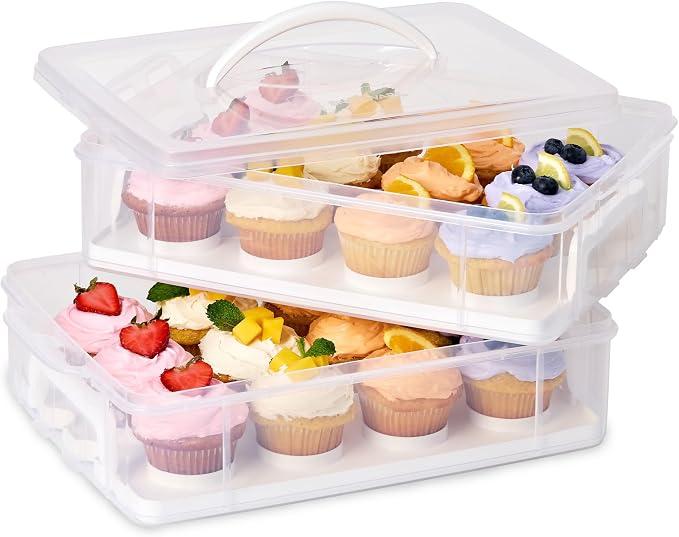 Snapware (2-Layer, 24 Cupcakes Plastic Detachable Cupcake Carrier Storage Container With Lid and Handle, Freezer Dishwasher Microwave Safe | BPA-Free Plastic | Detachable Trays | Secure Latching System | Freezer Safe | Top-Rack Dishwasher Safe | Odor R...