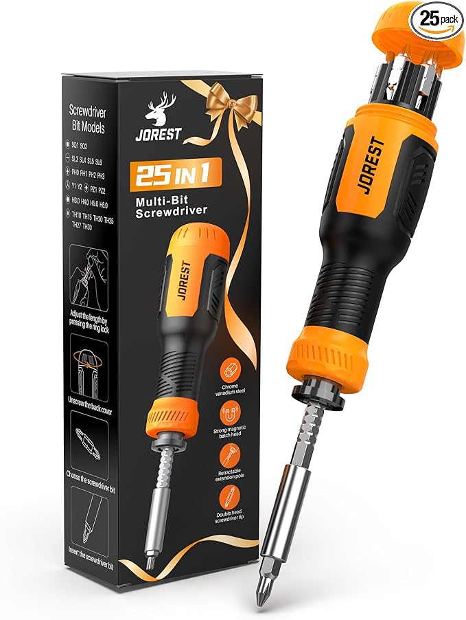 JOREST 25 in 1 Multi Screwdriver Set, Magnetic Multitool Screwdriver Tool All in One, Multibit Screwdriver with Torx, Flat Head, Phillips, Hex, Square, Portable Tool Kit for Daily Repairs