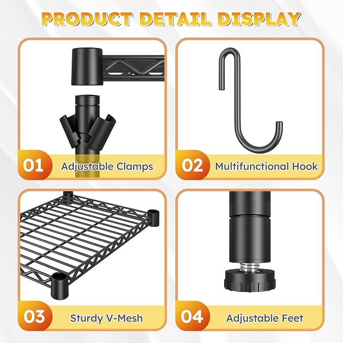 REIBII 3-Tier Mini Fridge Shelf with Storage, 264LBS Metal Shelving with 8 Hooks, Adjustable Height Organizer for Dorm, Kitchen, Apartment & Office, Microwave Rack, 26.38" Wx18.1 Dx65.36 H, Black