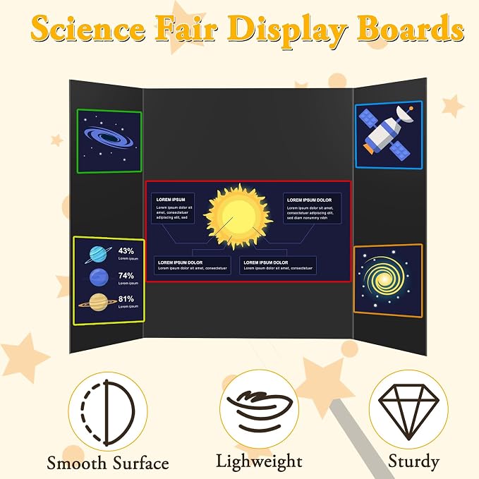 AKONEGE 3PCS Black Trifold Poster Board 21"x14" for Display & Presentation | Mini, Corrugated Cardboard, Display Board, Presentation Board, Ideal for School Project, Science Fair, Business Exhibition