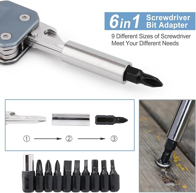 NexTool W1 Adjustable Wrench Multitool, 6-in-1 EDC Screwdriver Tool | Wide Jaw Opening, 9 pack bits set, Durable Stainless Steel, Portable with Nylon Sheath for Cycling, Outdoor, Repairs