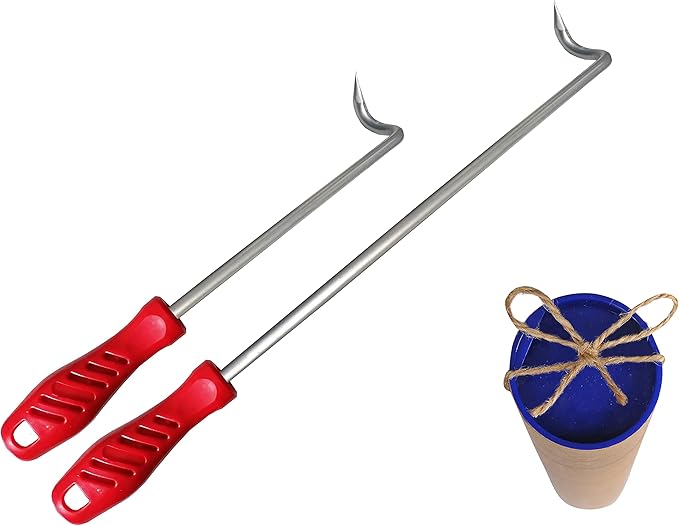 Food Flipper & Turners - Pigtail Flipper - 16 and 12 Inches BBQ Meat Turners - Long & Short 304 Stainless Steel Hook - Meat, Fish, Vegetable Cooking Set - BBQ Accessories - Barbecue Tongs - BBQ Fork