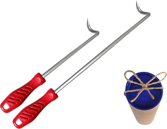 Food Flipper & Turners - Pigtail Flipper - 16 and 12 Inches BBQ Meat Turners - Long & Short 304 Stainless Steel Hook - Meat, Fish, Vegetable Cooking Set - BBQ Accessories - Barbecue Tongs - BBQ Fork
