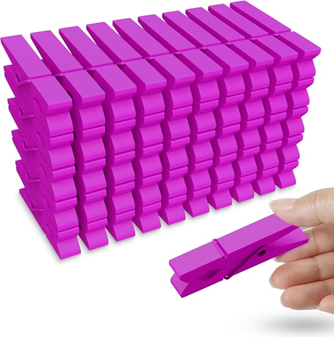 50PCS Colored Wooden Clothespins 2.9 Inch Color Clothes Pins for Pictures | Colorful Close Pins Wood for Photos Classroom School Decoration Craft Cheer, Hot Pink