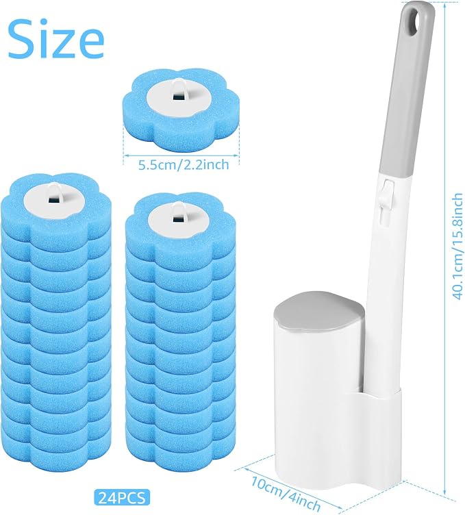 Disposable Toilet Bowl Cleaner Wand System, Wall Mounted Toilet Brush with 360° Sponge Refill Heads, Hygienic Deep Cleaning Bathroom Scrubber, Space Saving Adhesive Caddy