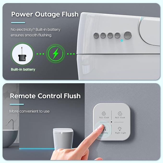 Glendan Smart Toilet Auto Flush: Off Seat Dual Flush One Piece Toilet, Elongated Heated Toilet Seat, Electric Tankless Toilets for Bathrooms, Night Light,Remote,Pre Wet,Soft Close Seat&Lid,ADA Height