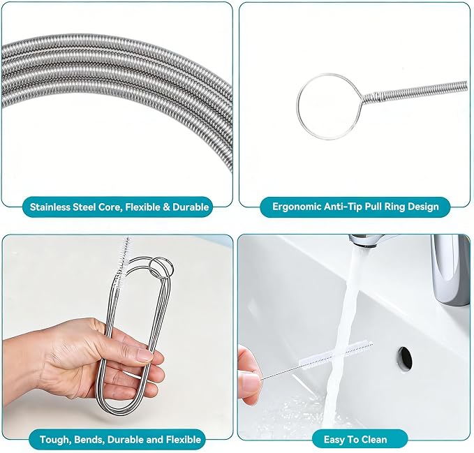 2 Pack 80 Inch Flexible Drain Brush, Sunroof Drain Cleaning Tool for Ice Maker, Refrigerator & AC Drain Line