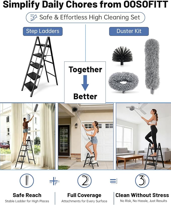 Practical 3 in 1 Dusters Kit for Cleaning, Efficient Duster with Extension Pole, Upgraded High Ceiling Fan Cleaner Duster, Easy Washable Spider Cobweb Brush Duster for Blinds/Wall/Tight Spaces