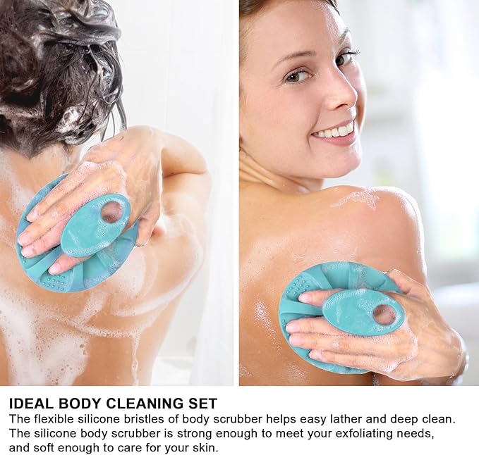 INNERNEED Silicone Body Cleansing Brush Exfoliating Scrubber, Dark Green | Gentle Massage, Deep Clean, Hygienic Shower Scrub Brush Soft Bristles for All Skin Types, Easy to Hold