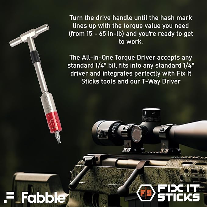 Fix It Sticks 15-65 Inch All-In-One Torque Driver Kit with T-Way Wrench Bundle with Red Dot Optics Expansion Pack, Mini Torque Driver, Tools & Case – Precision Maintenance Kit