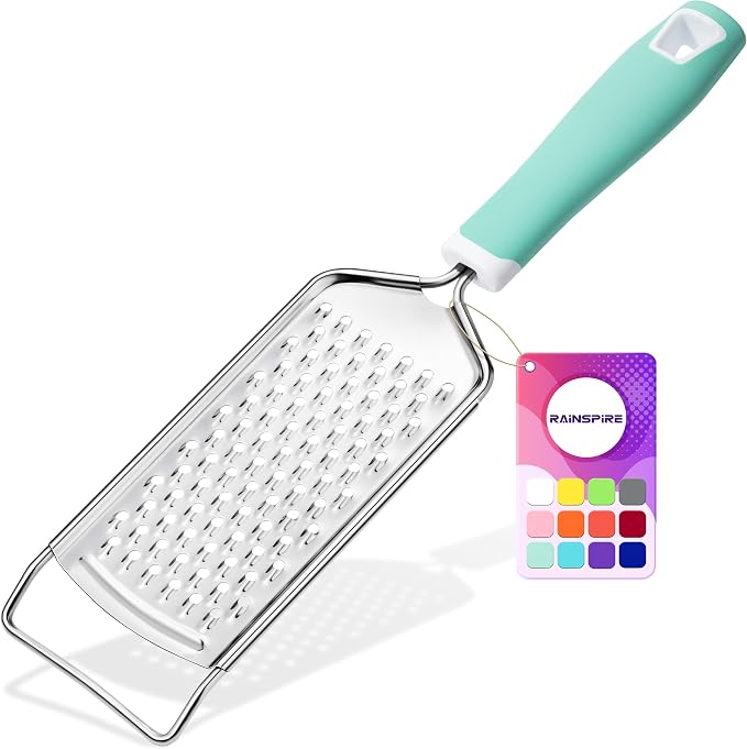 Rainspire Professional Cheese Graters for Kitchen Stainless Steel Handheld, Metal Lemon Zester Grater With Handle For Cheese, Chocolate, Spices, Kitchen Gadgets And Tools, Soft Grip Handle, Mint Green