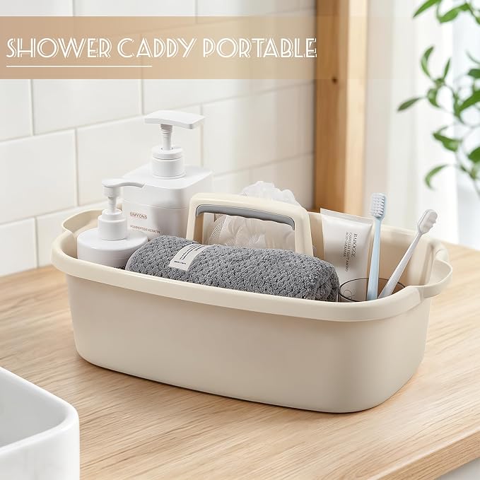 Large Cleaning Supplies Caddy Portable Shower Basket Supply Organizer with Handle Plastic Bucket Tool Storage for Bathroom, Bedroom, Kitchen, College Dorm, Garden, Beige