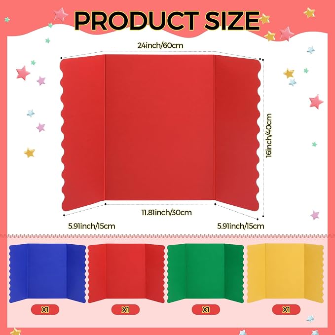 Mooliwe 4 Pack 24" x 16" Trifold Poster Board Tri Fold Poster Boards Foldable Corrugated Business Presentation Display Paper Boards for Science Fair Events, School Projects, Exhibitions