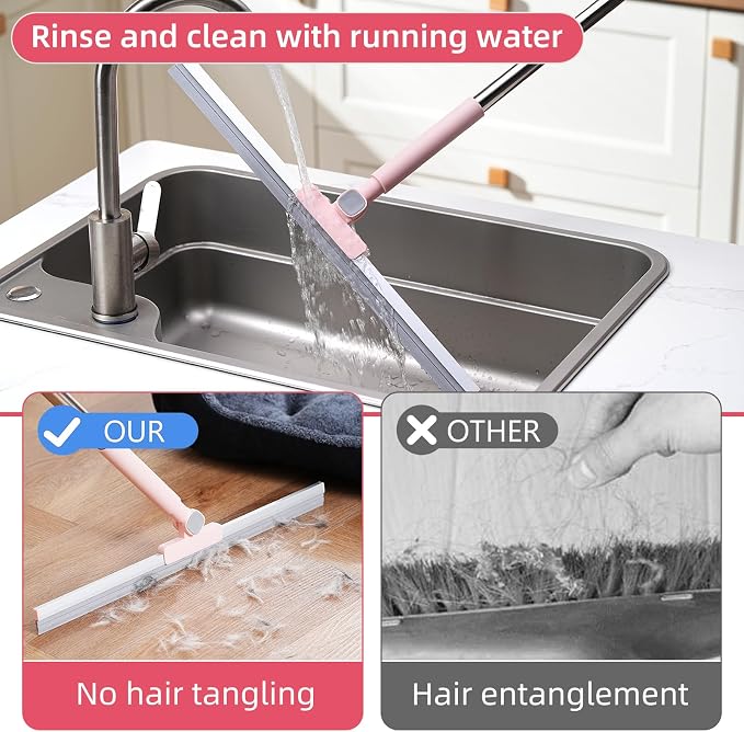 Floor Squeegee with Long Handle, 51 inch Stainless Steel Handle & 19 inch Rubber Blade, Heavy Duty Squeegee Mop for Tile, Garage, Shower Glass, Marble, Windows Cleaning & Water Removal
