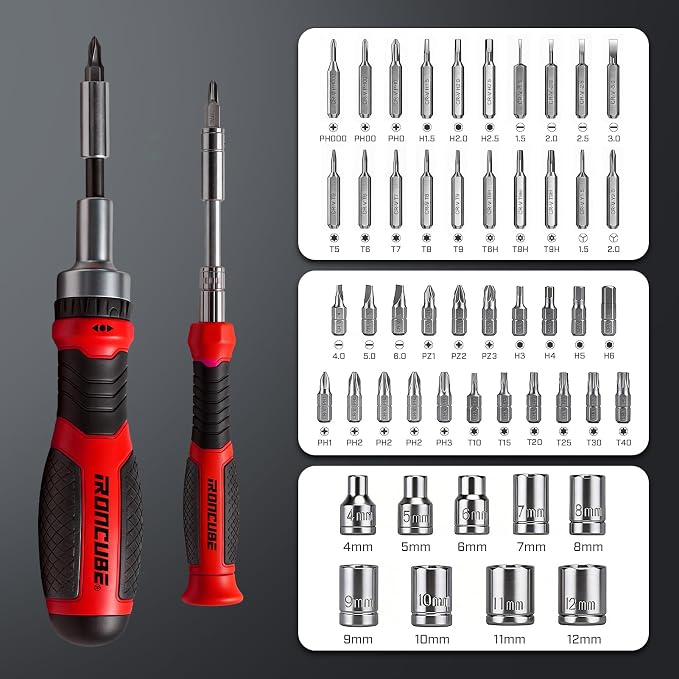 Multi Ratcheting Screwdriver Set: 56 IN 1 Magnetic Bits & Sockets with Case for Emergency Use At Home