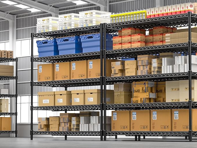 24" D Storage Shelves 3300 LBS Heavy Duty Garage Shelving, 5 Tier Metal Shelving Adjustable Wire Shelving Unit with Liners, 55" W x 24" D x 72" H for Commercial Warehouse, Black