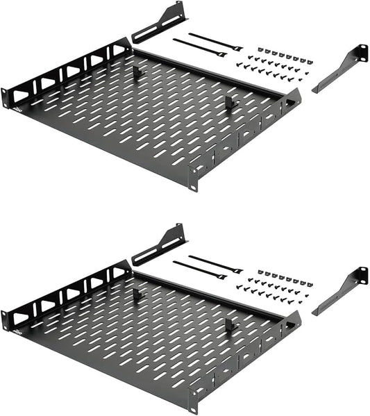 Tecmojo 1U Rack Shelf,19 inch Rack Shelf 14 inch Depth,Rack Mount Shelf with Anti-Slip Stops,Server Rack Shelf and Network Shelf for 19in Equipments, 110lbs Capacity of Vented 1U Shelf,No Lip(2 Pack)