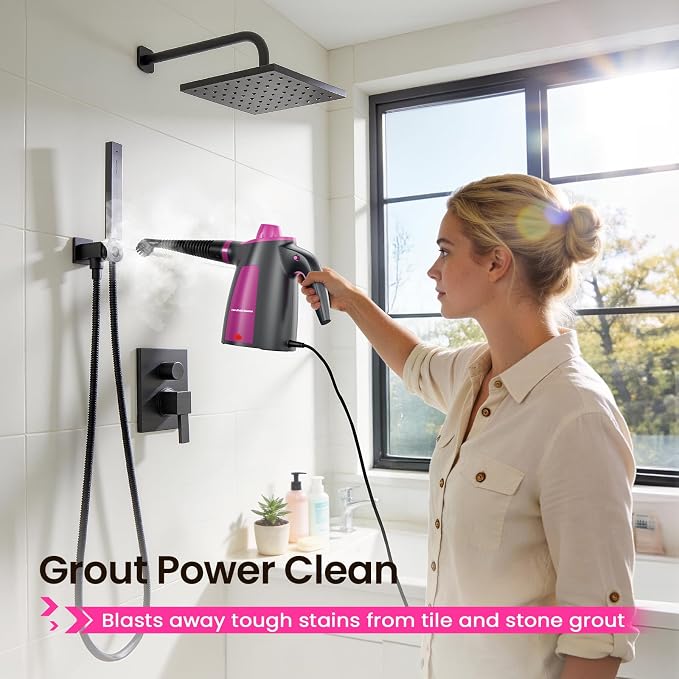 Steam Cleaner, Pressurized Handheld Multi-Surface Natural Steam Cleaner with 12pcs Accessory & Safety Lock, Portable Steamer for Cleaning Home, Kitchen, Bathroom, Car, Upholstery, Grout, Window