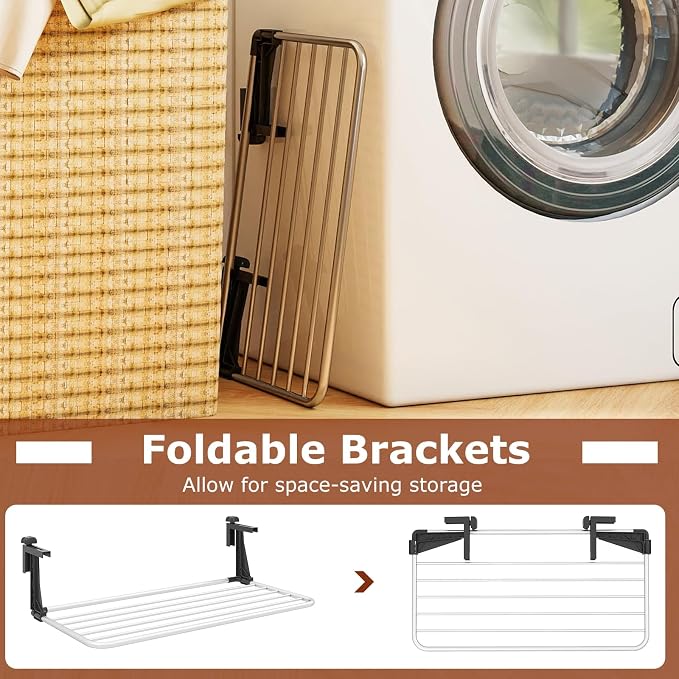 Giantex Portable Clothes Drying Rack, 31" Aluminum Hanging Laundry Rack with Adjustable and Foldable Brackets, Radiator Airer, Indoor Outdoor Towel Rack for Balcony Railings, Windowsill