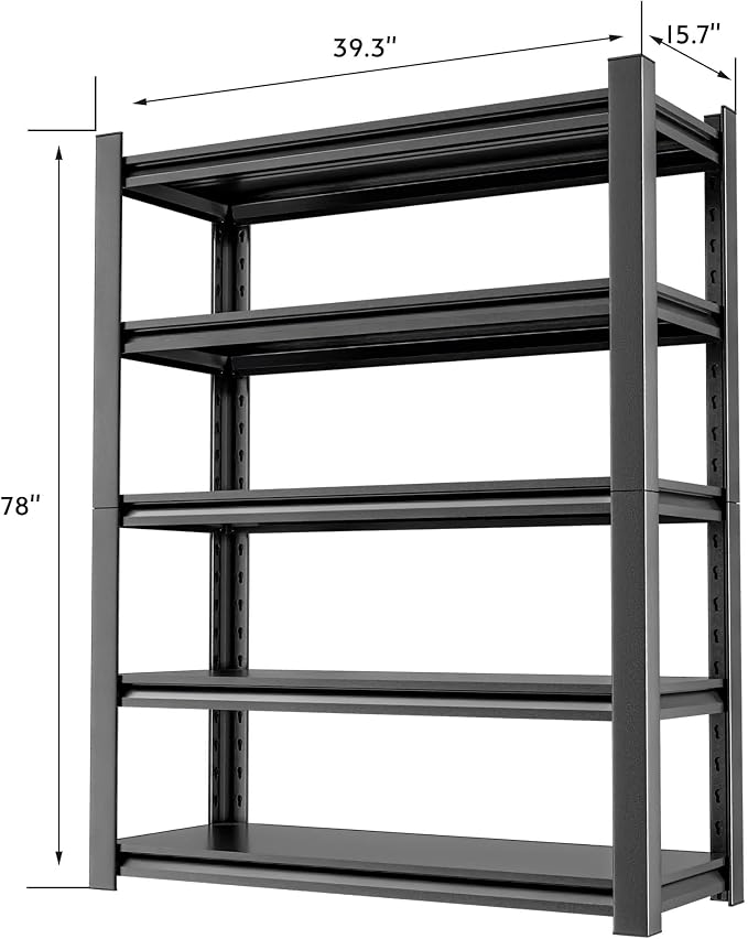OLLRRACT Metal Garage Shelving Unit, 5 Tier Heavy Duty Storage Shelf, Utility, and Industrial Use - Durable Metal Storage Rack Shelving, Garage Storage Shelf Organizer 16" D x40 W x78 H