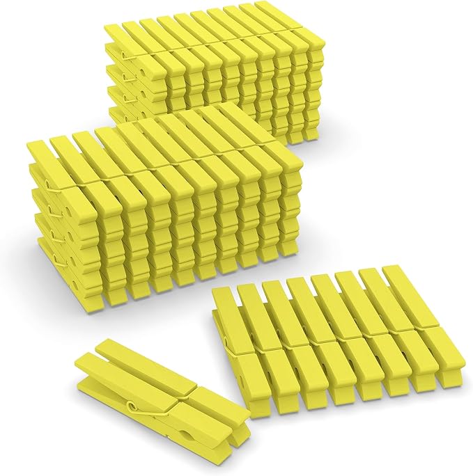 100 Pcs Yellow Clothes pins - 2.9 Inch Wooden Clothespins Cheer Clips | Vibrant for Crafts Classroom Decorations Clothing Pictures Laundry Solid Wood No Splinters Fade‑Proof