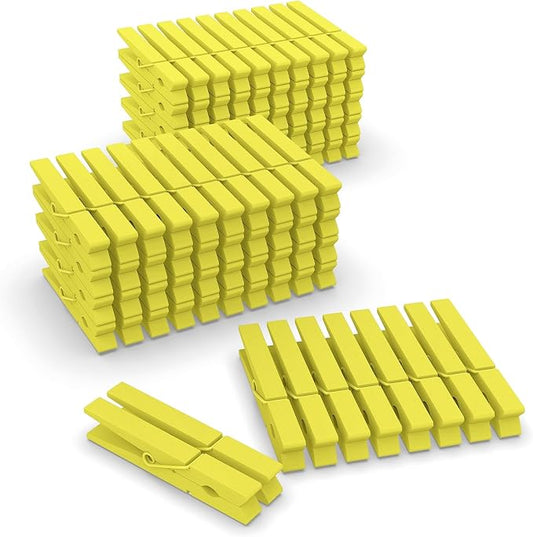 100 Pcs Yellow Clothes pins - 2.9 Inch Wooden Clothespins Cheer Clips | Vibrant for Crafts Classroom Decorations Clothing Pictures Laundry Solid Wood No Splinters Fade‑Proof