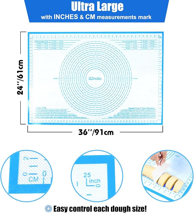 Silicone Pastry Mat 36X24 inch Baking mat Perfect for Dough, Pastry, Pie Crust, Fondant, Cookies, Bread, Pasta/Pizza,Pastry Board, Kitchen Counter Mat