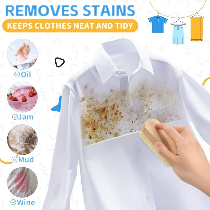 DEBETOOL 3-Piece Laundry Brush for Stains on Clothes, Gentle Boar Bristl | Laundry Scrub Brush Stain Remover for Delicate and Everyday Fabrics, Wooden Handheld Spot Cleaning Tool