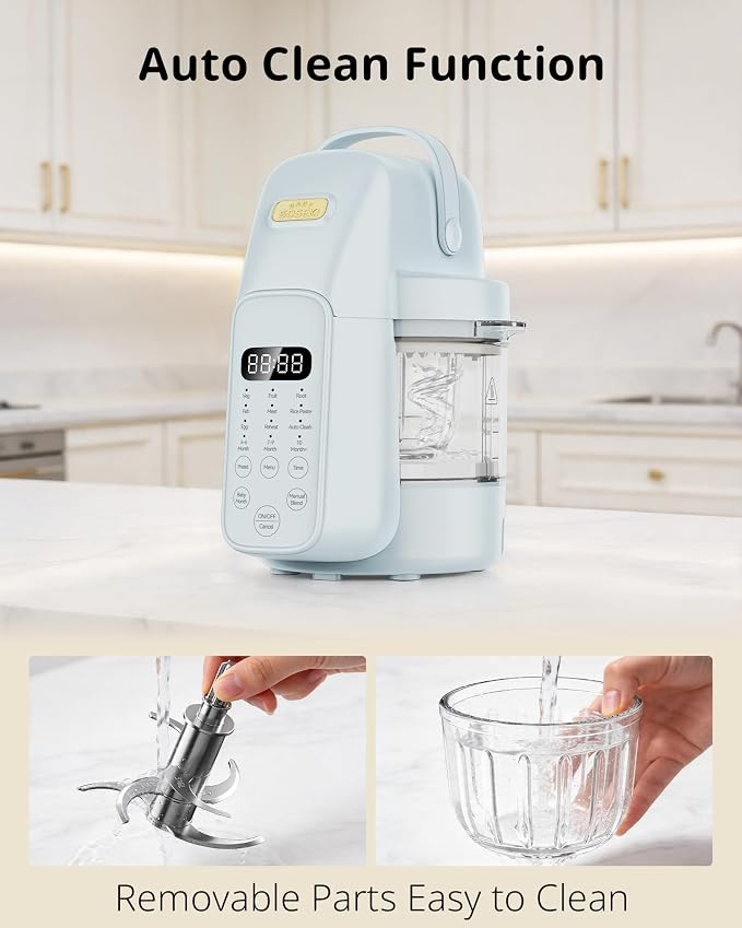 SosekiBaby Tutto Baby Food Maker with Glass Bowl One Step Baby Blender-Food Processor and Steamer Puree Grinder 316L Stainless Steel Blades Auto Cooking & Easy Cleaning-BPA-Free Blue