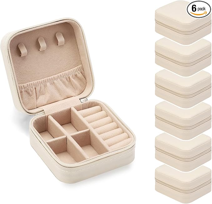 ZPROW Travel Jewelry Case, Mini Portable Jewelry Travel Boxes, Small Jewelry Organizer for Rings, Earrings, Pendants, Watches, Necklaces, Lipsticks Organizer Storage Holder Case (White-6packs)