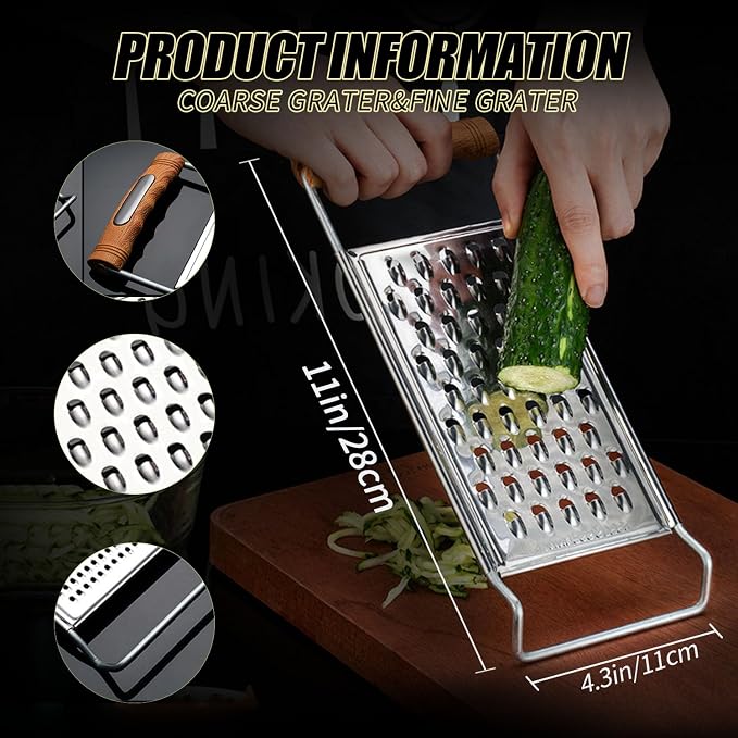 2 Pack Stainless Steel Handheld Grater Set, Coarse & Fine Kitchen Zester for Cheese, Vegetables, Chocolate & Spices