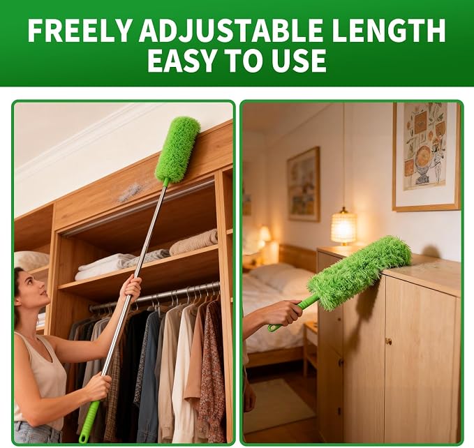 Cobweb Duster with Extension Pole, Washable Cleaning Duster Kit with 3 Duster Heads, Cobweb Duster, Corner Brush, Aluminum Telescoping Pole for high Ceiling Fan，Spider Web Brush with Extension Pole