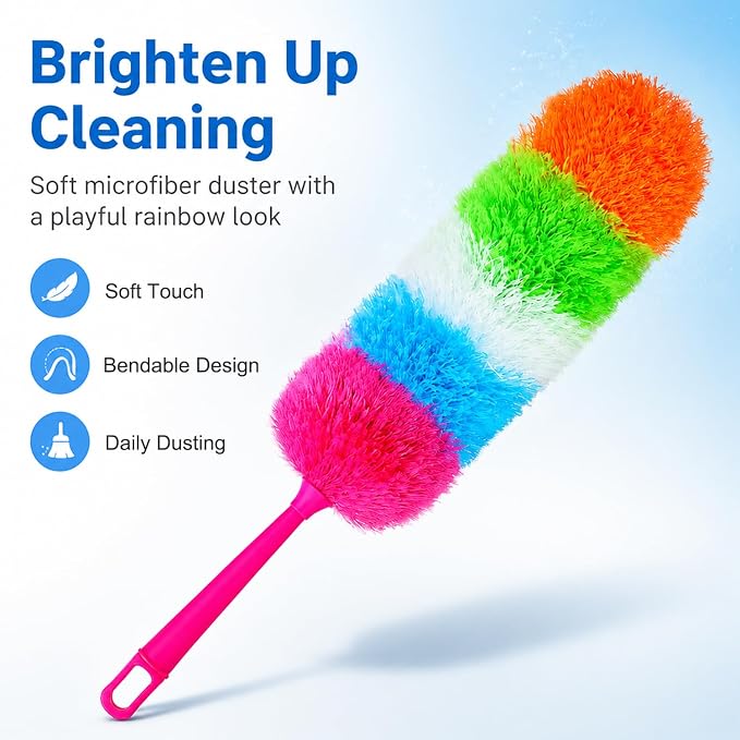 20-Inch Microfiber Hand Duster, Car Interior Detailing Duster, Rainbow Feather Duster for Car, Home, Office Cleaning