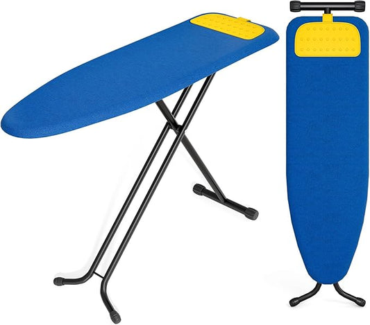 APEXCHASER Ironing Board with Silicon Iron Rest, Space Saver Foldable Ironing Board,Heavy Duty Iron Board, 7 Height Adjustable Irons Table with Anti-Slip Feet, 13x48 Blue