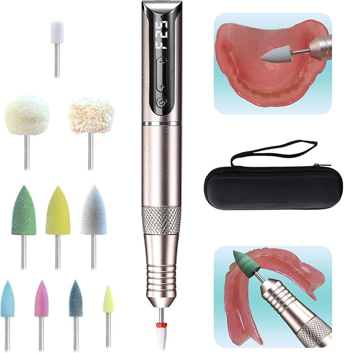 Cordless Polishing & Repair Tool Kit for Acrylic Resin False Teeth | File Rough Edges | Smooth Sore Spots | Polish After Repair & Reline | Improve Fit | USB Rechargeable | Easy for Seniors