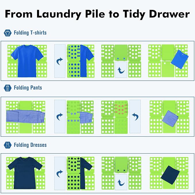BoxLegend Shirt Folding Board - Easy & Fast Laundry Solution for Kids & Adults (Green & Blue) | Store-Perfect Folds in Seconds, Versatile for All Clothing Types, Covering Everyone's Laundry Needs