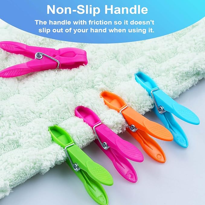 Clothes Pins, 48 Pack Colored Plastic Clothespins, Clothes Pins Heavy Duty Outdoor, Non-Slip Laundry Clips for Hanging Clothes, Towels, Crafts, Multiperpose Plastic Clips for Picture, Chip Bags