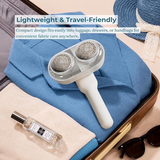 Fabric Shaver, Rechargeable Lint Remover, Pearl White | 2600mAh Powerful Battery, 9500 RPM with 3 Speeds, Includes 4 Extra 6-Leaf Blades