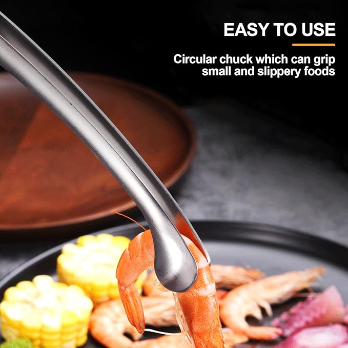 2 Pieces Stainless Steel Grill Tongs for Korean and Japanese BBQ Clean & Convenient Use,Non-Slip Serrated Tips,Ideal for Cooking Self-Standing Tongs for Salad,Grill,Camping,Buffet,Oven (11.4inch)