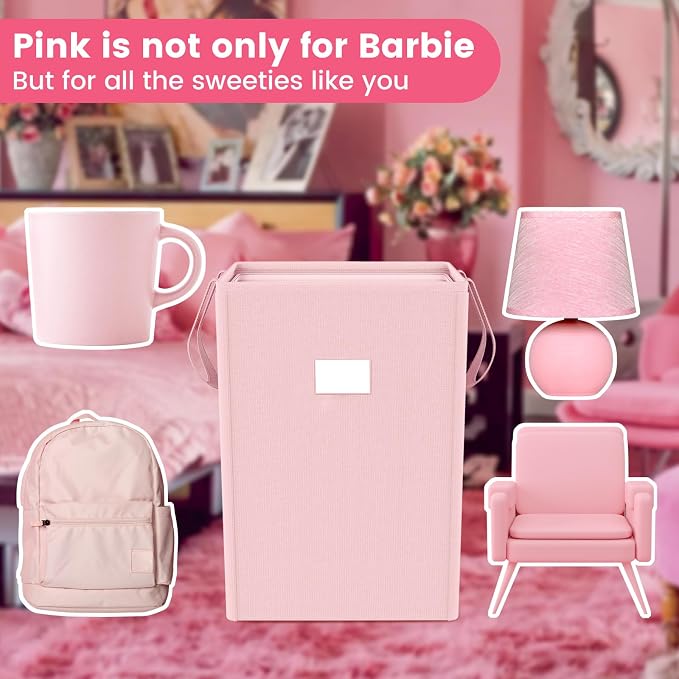 MCleanPin 210L Pink Laundry Hamper Large Collapsible Basket with Laundry Bags, Dirty Clothes Hamper,Laundry Basket with Handles,Washable Laundry Bags,Foldable Dorm Hamper for College (Rose Pink)