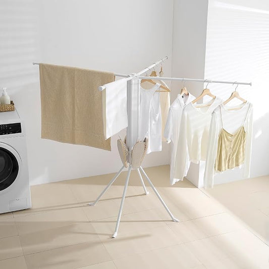 RFOUO Foldable Clothes Drying Rack with Aluminum 4 Rods 16 Clips | Portable，Space-Saving Freestanding Drying Rack for Indoor Outdoor, Apartment, Bedroom, Laundry Room